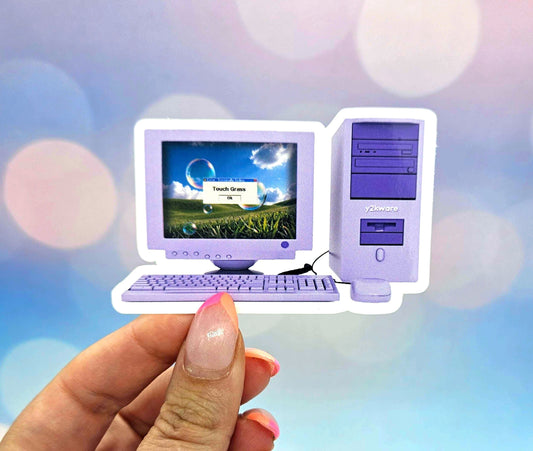 Touch Grass Sticker - Meme, Retro Computer, Y2k and 1990s, Old School Waterbottle Laptop Decor