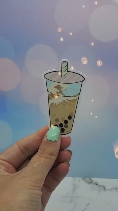 Boba Sticker - The Great Wave - Bubble Tea, Milk Tea Kawaii Pastel Aesthic for Waterbottle Hydro Flask Decal